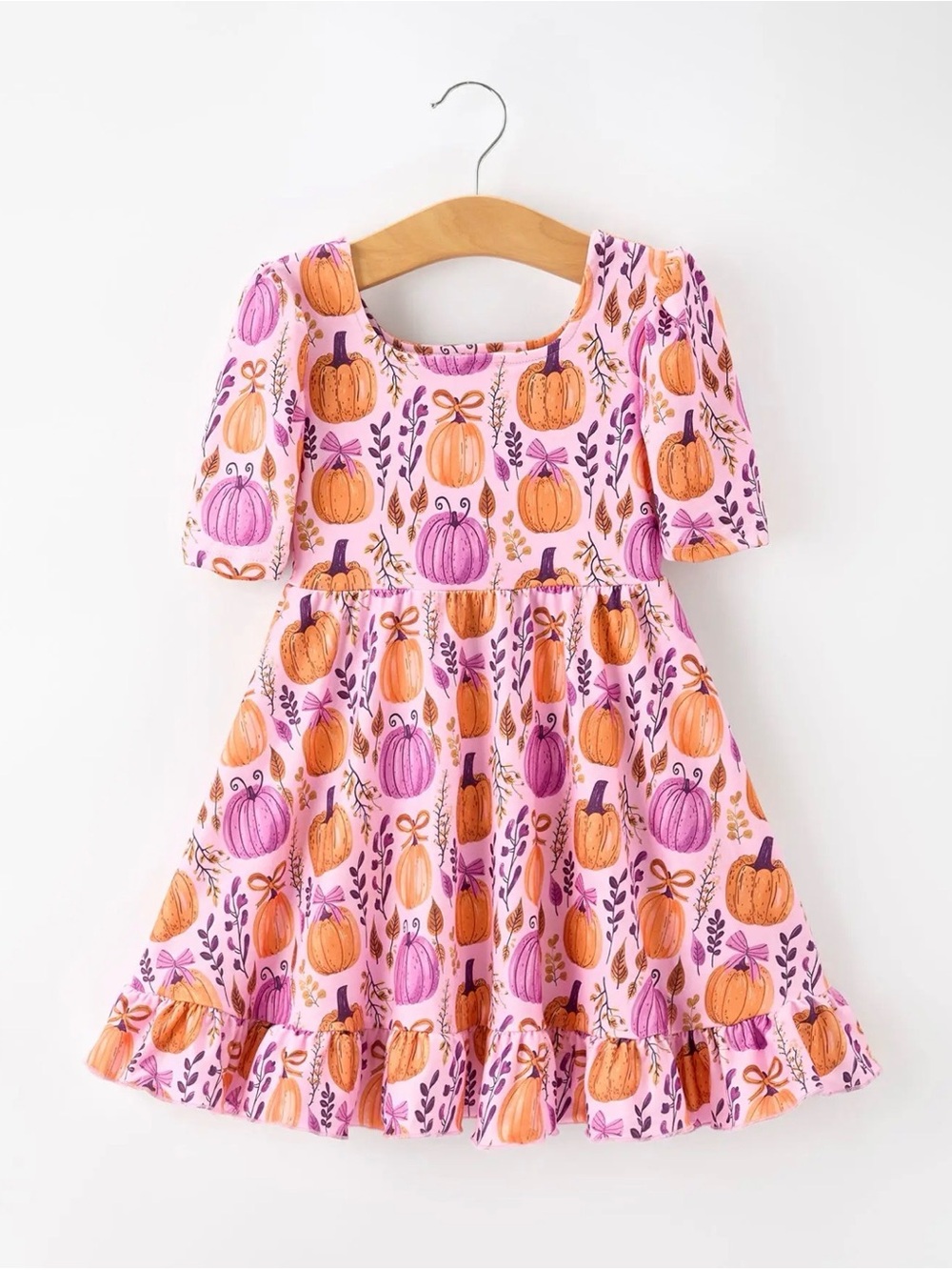 Rylee Faith Thanksgiving Halloween Pumpkin Bow Ruffled Girls Dress 6T